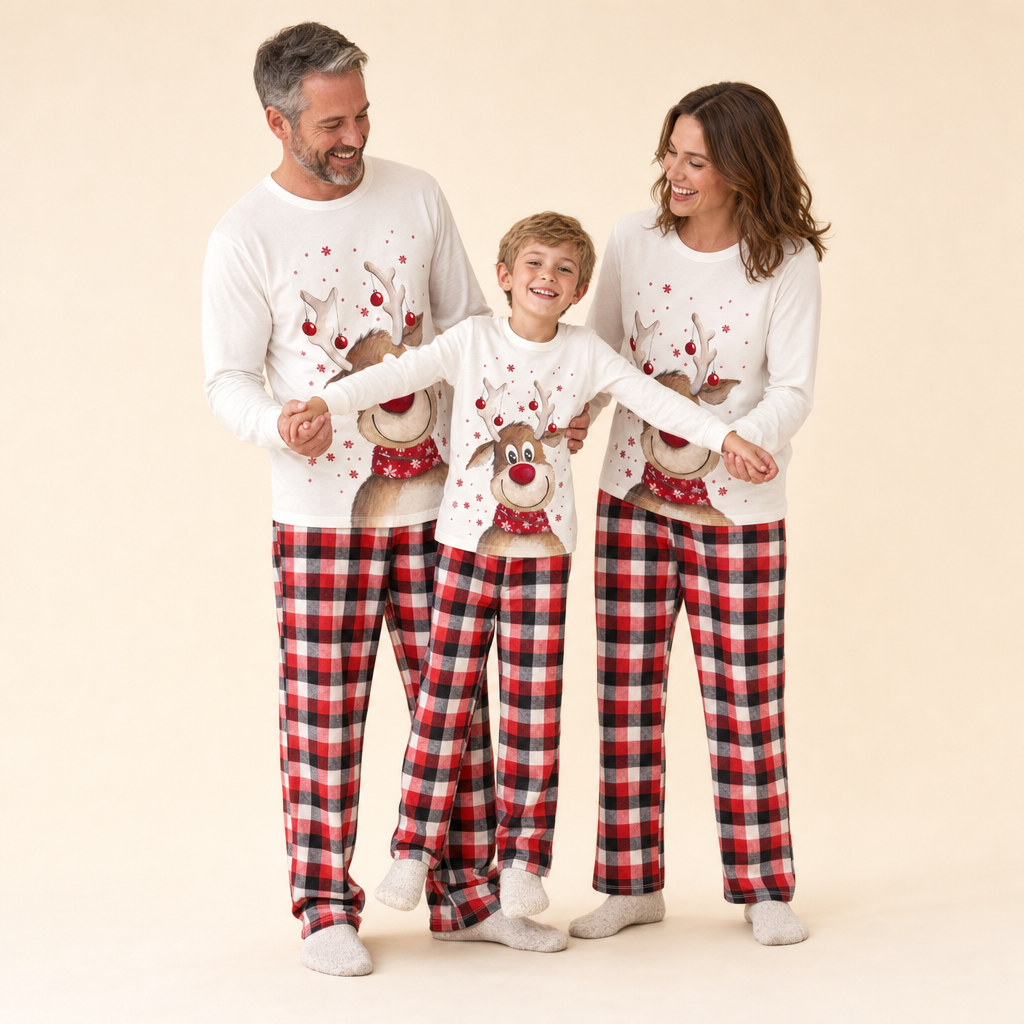 Winter Elk Family Loungewear - mom, dad and son in the matching set