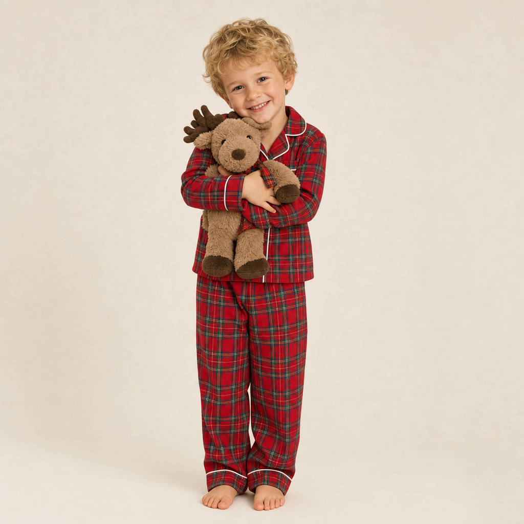 Holly Plaid Kids Pajama Set - kids set, full length