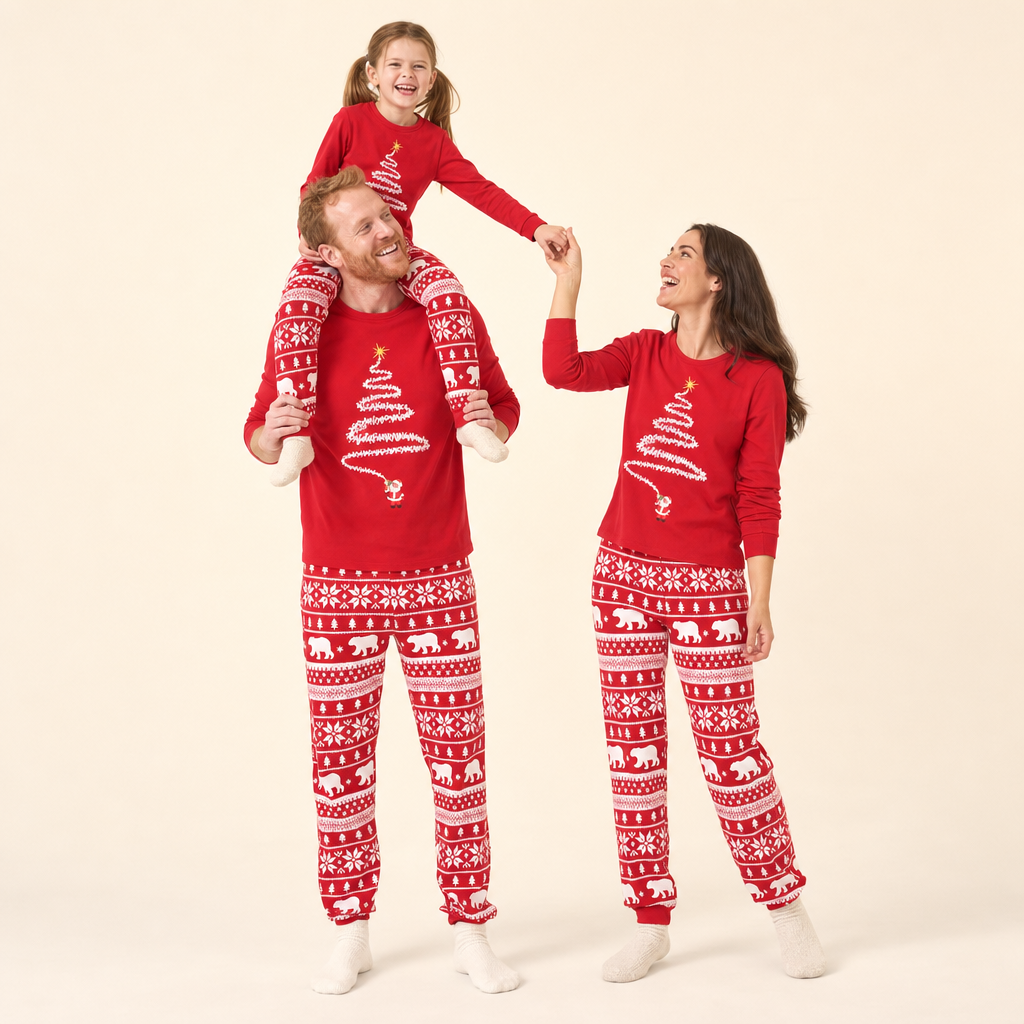 Evergreen Family Christmas Set - mom, dad and daughter in the red set