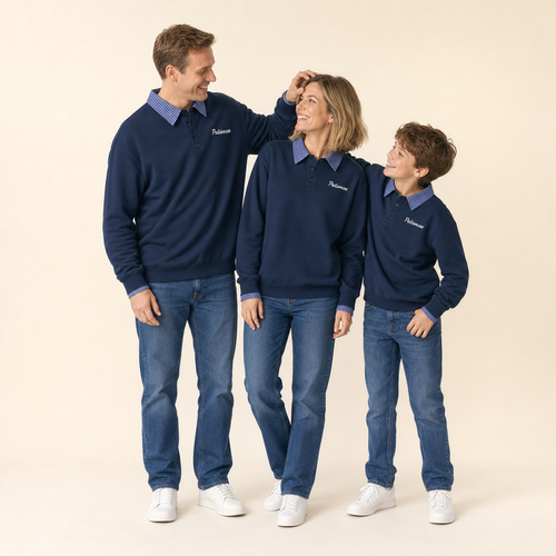 Campus Plaid Family Matching Pullover - mom, dad and son in matching pullovers