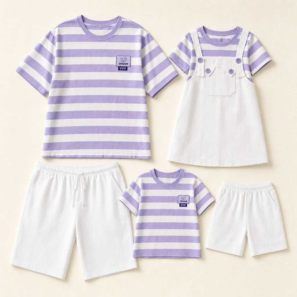 Teddy Stripe Family Matching Set - flat lay, front