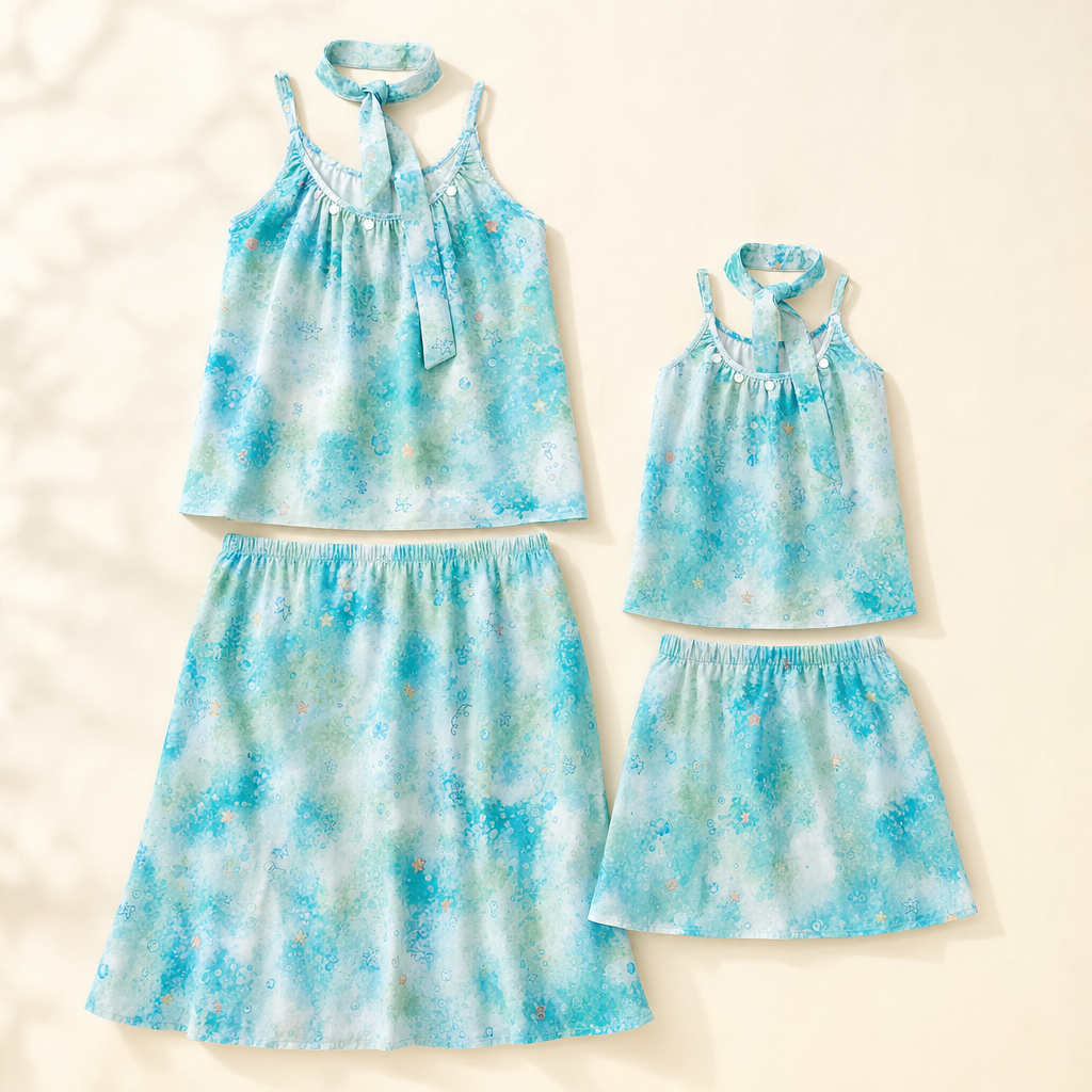 Lake Blue Mommy & Me Dress Set - flat lay, front