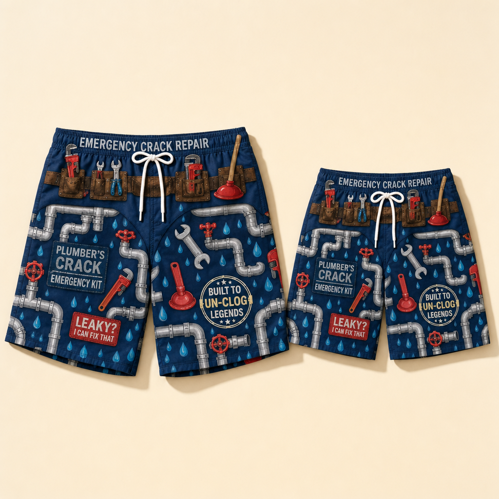 Quick-Dry Father & Son Swim Trunks - flat lay, front