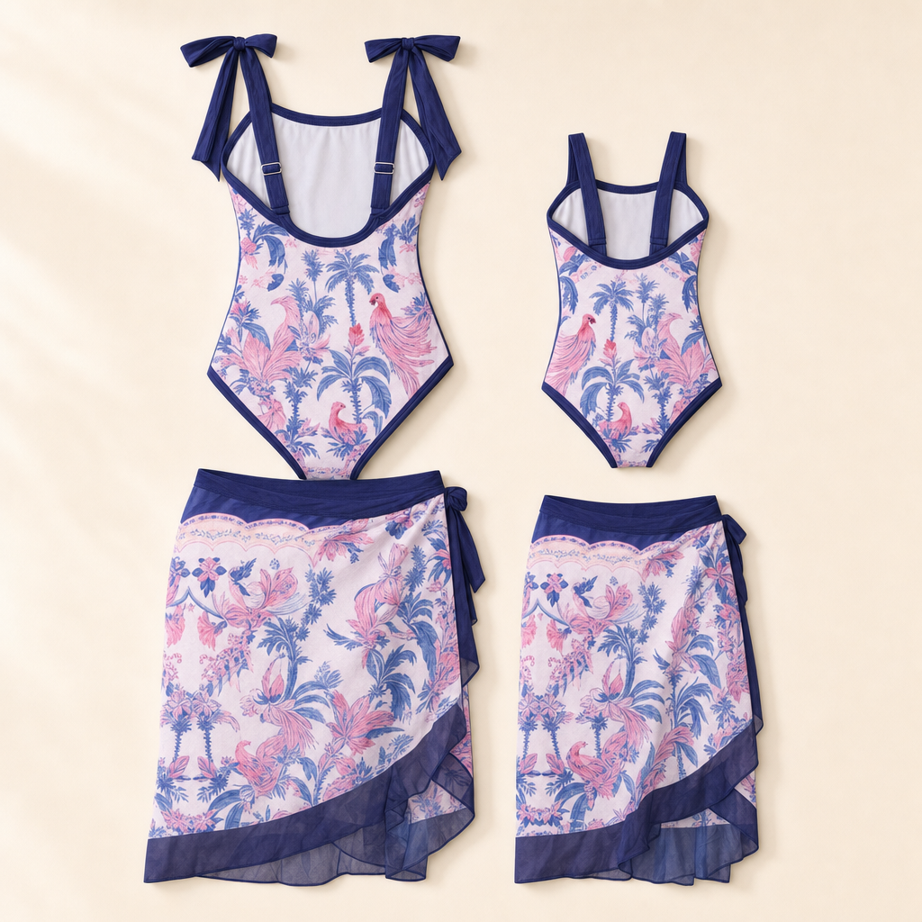 Mesh Skirt Mommy & Me Swimsuit - flat lay, back
