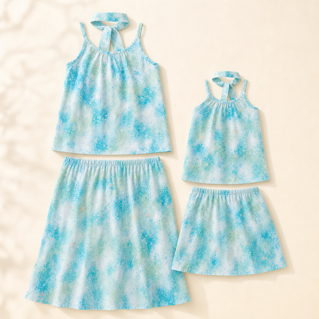 Lake Blue Mommy & Me Dress Set - flat lay, back