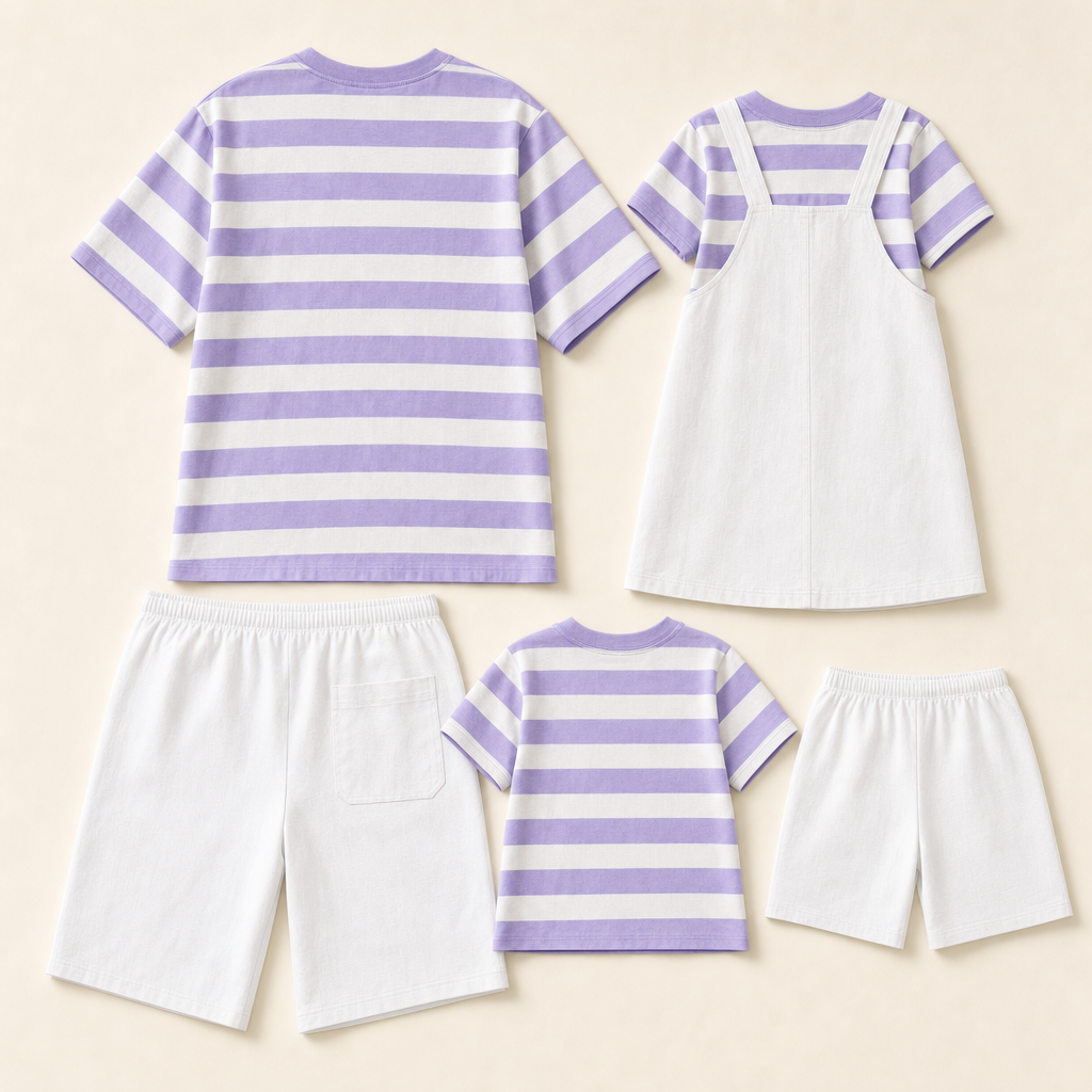 Teddy Stripe Family Matching Set - flat lay, back