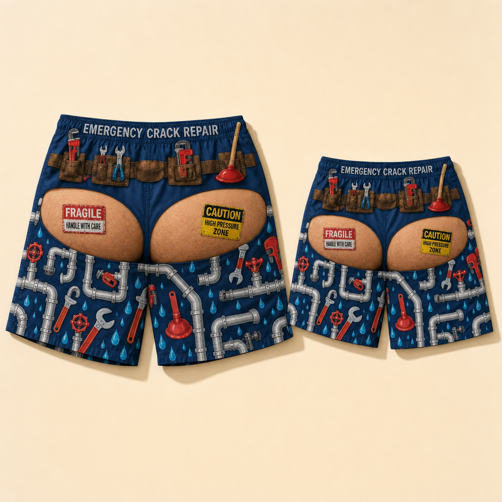 Quick-Dry Father & Son Swim Trunks - flat lay, back
