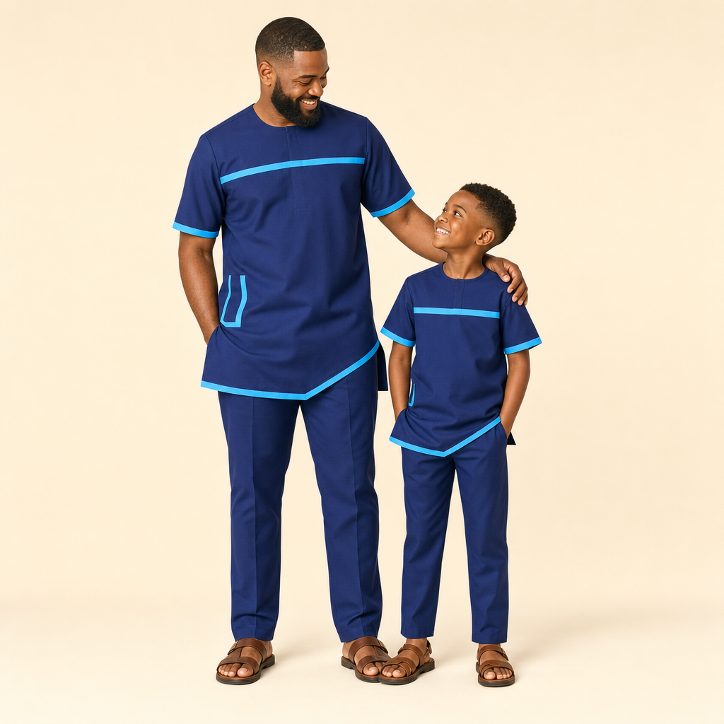 Bazin Two-Piece Father & Son Set - dad and son in matching sets