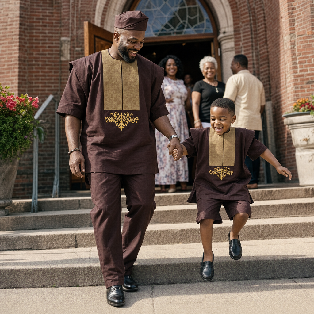 Heritage Dashiki Father & Son Set - dad and son on a Sunday outing
