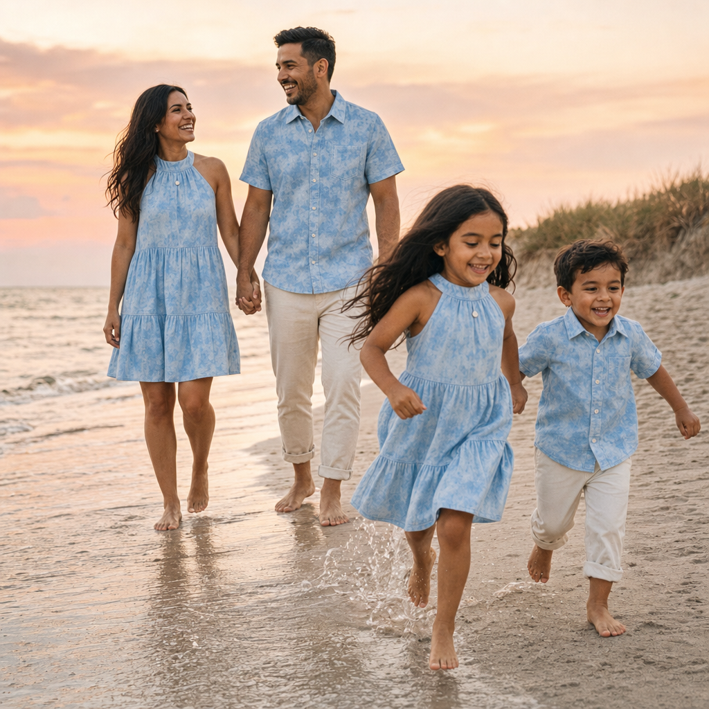 Sea Breeze Family Matching Set - family on the beach at sunset