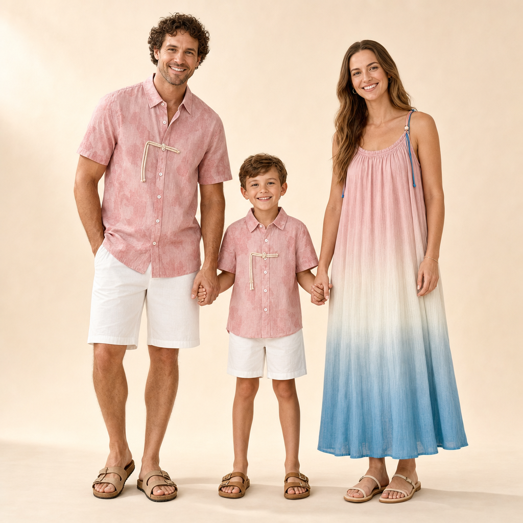 Beach Club Family Matching Set - mom, dad and son in the matching set
