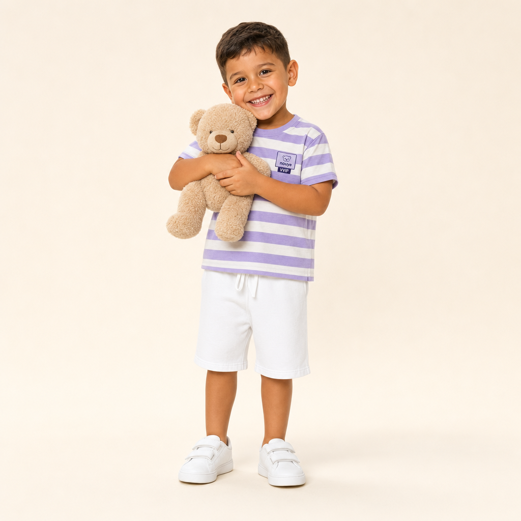 Teddy Stripe Family Matching Set - kids top and pants