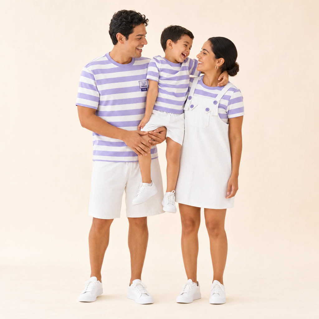 Teddy Stripe Family Matching Set - mom, dad and son in the matching set
