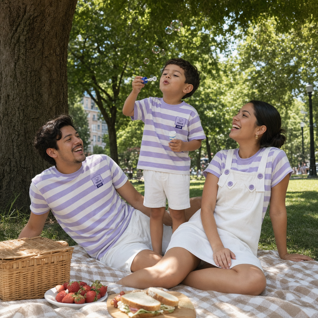 Teddy Stripe Family Matching Set - family picnic in the park