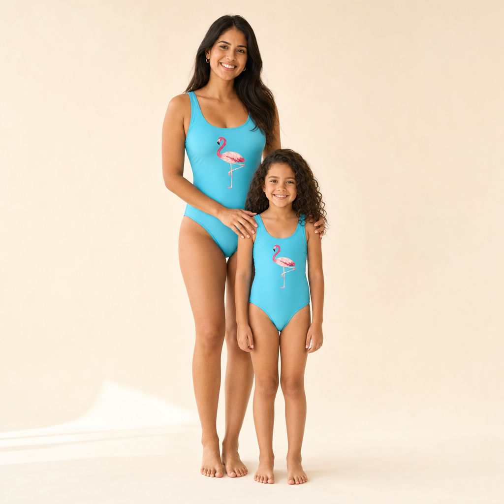 Flamingo Mommy & Me Swimsuit - mom and daughter in matching swimsuits