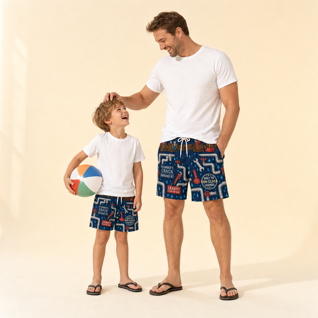 Quick-Dry Father & Son Swim Trunks - dad and son in matching trunks