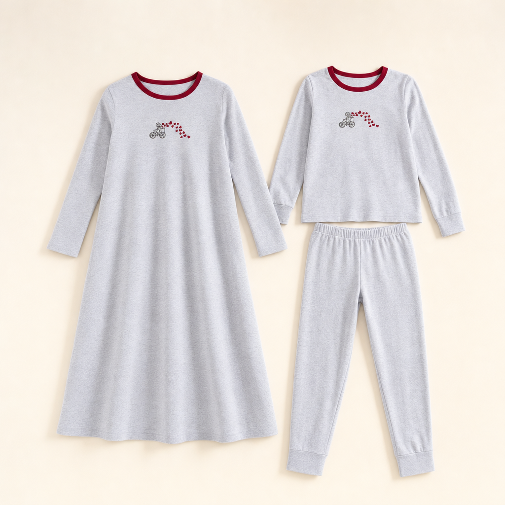Embroidered Cotton Girls' Nightgown Set - flat lay, front