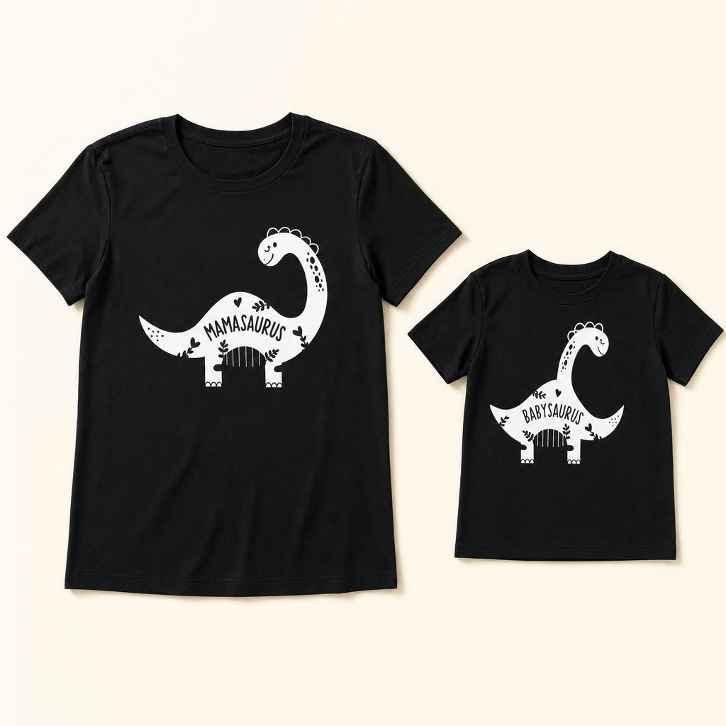 Mama Saurus Mommy & Me Tee - flat lay, front
