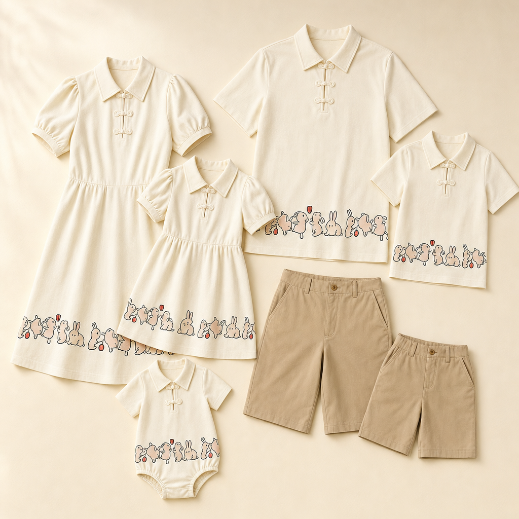 Little Rabbit Family Matching Set - flat lay, front
