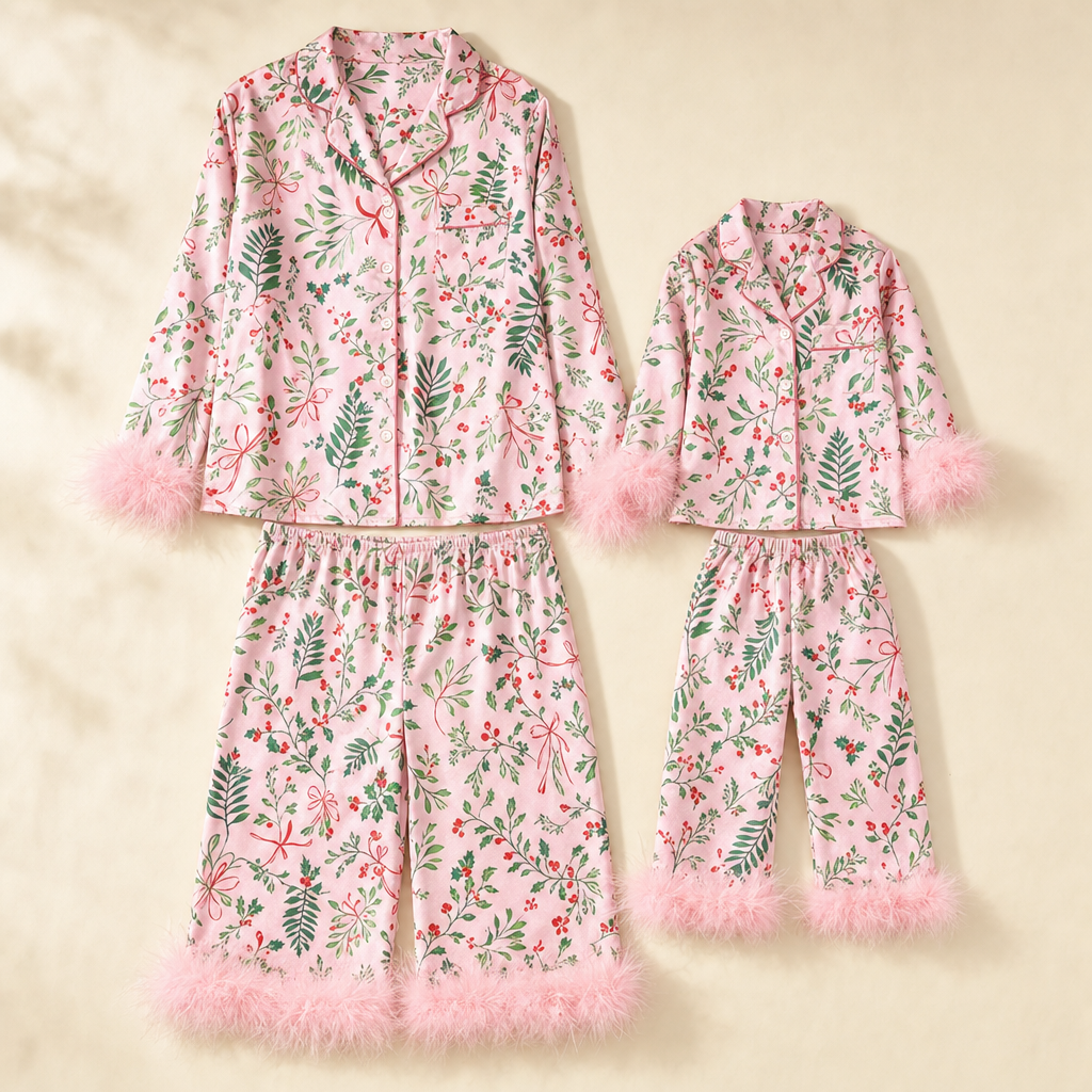 Palm Leaf Mommy & Me Pajama Set - flat lay, front