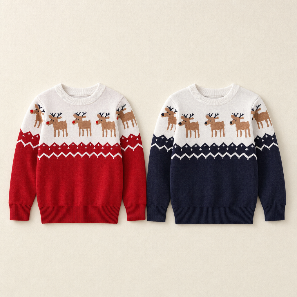 Christmas Elk Kids' Knit Sweater - flat lay, front