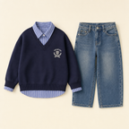 Prep Club Kids' Sweater & Jeans Set - flat lay, front