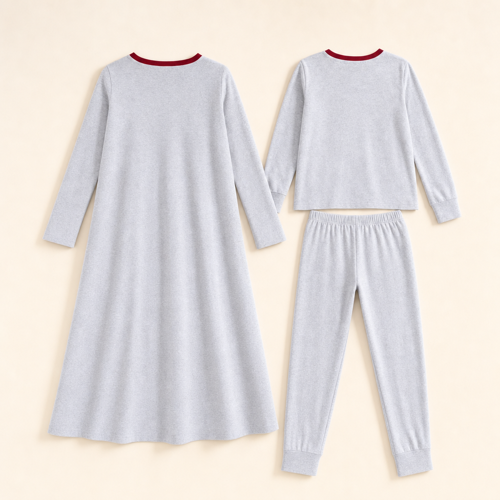Embroidered Cotton Girls' Nightgown Set - flat lay, back