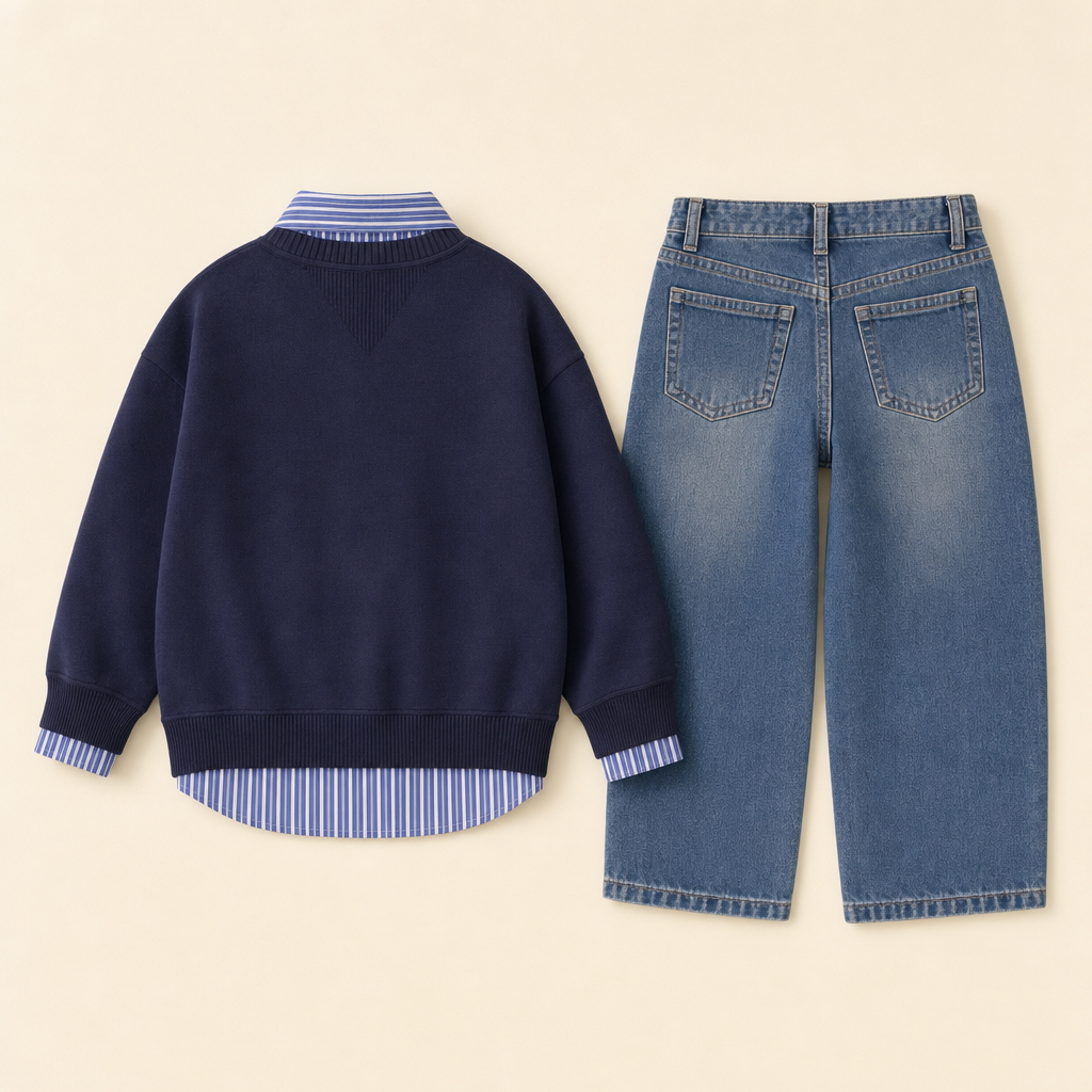 Prep Club Kids' Sweater & Jeans Set - flat lay, back