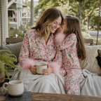 Palm Leaf Mommy & Me Pajama Set - mom and daughter on the porch swing