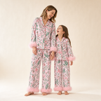 Palm Leaf Mommy & Me Pajama Set - mom and daughter in matching lounge sets