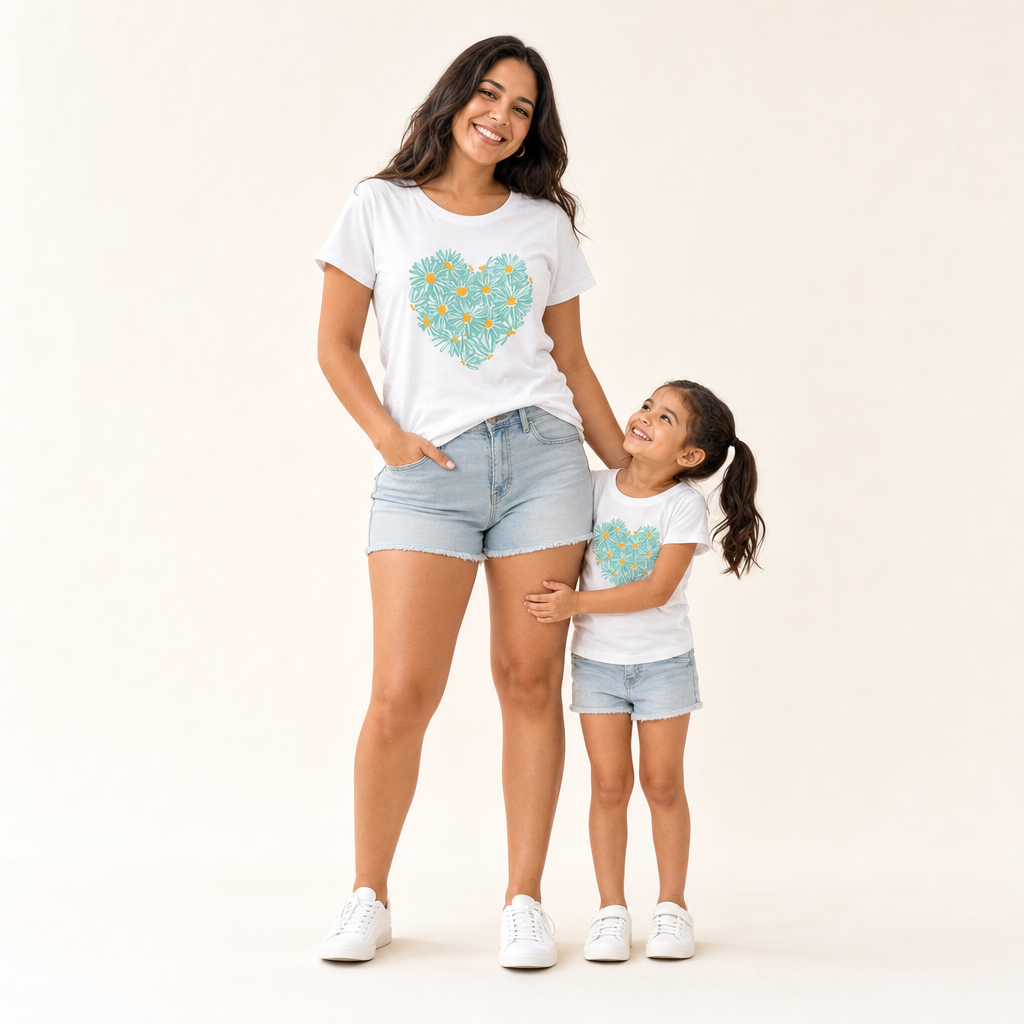 Bloom & Heart Mommy & Me Tee - mom and daughter in matching tees