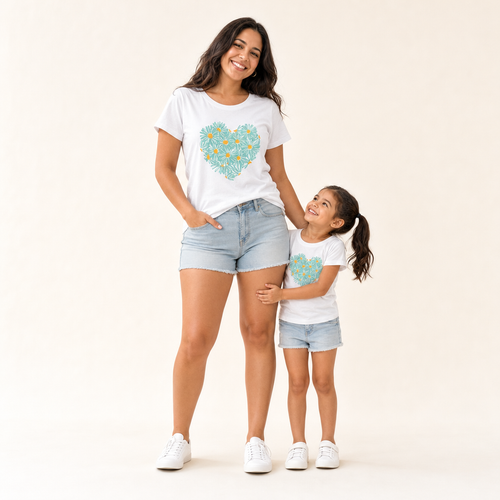 Bloom & Heart Mommy & Me Tee - mom and daughter in matching tees