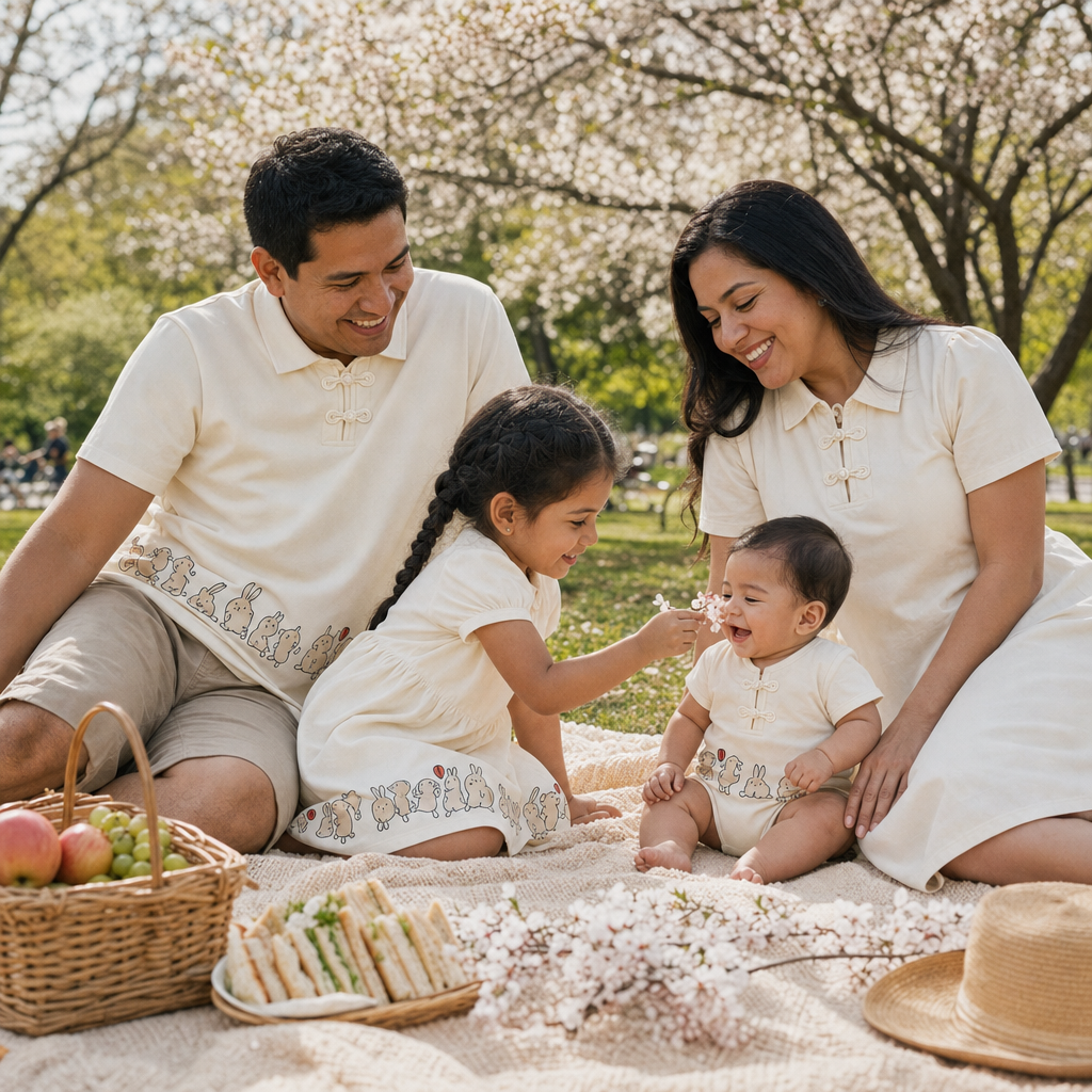 Little Rabbit Family Matching Set - spring picnic in the park