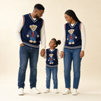 Bear Knit Family Vest - mom, dad and daughter in matching vests