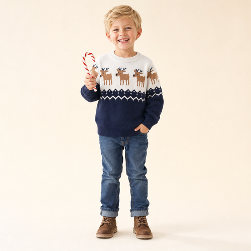 Christmas Elk Kids' Knit Sweater - navy sweater