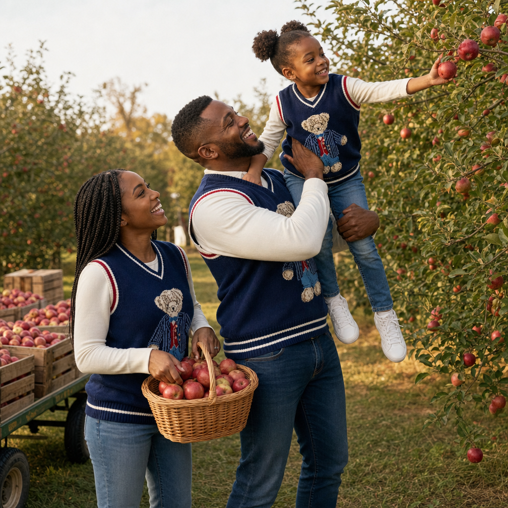 Bear Knit Family Vest - family apple picking